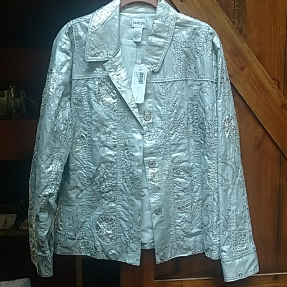 Chico's silvery sheen sarianna jacket silver